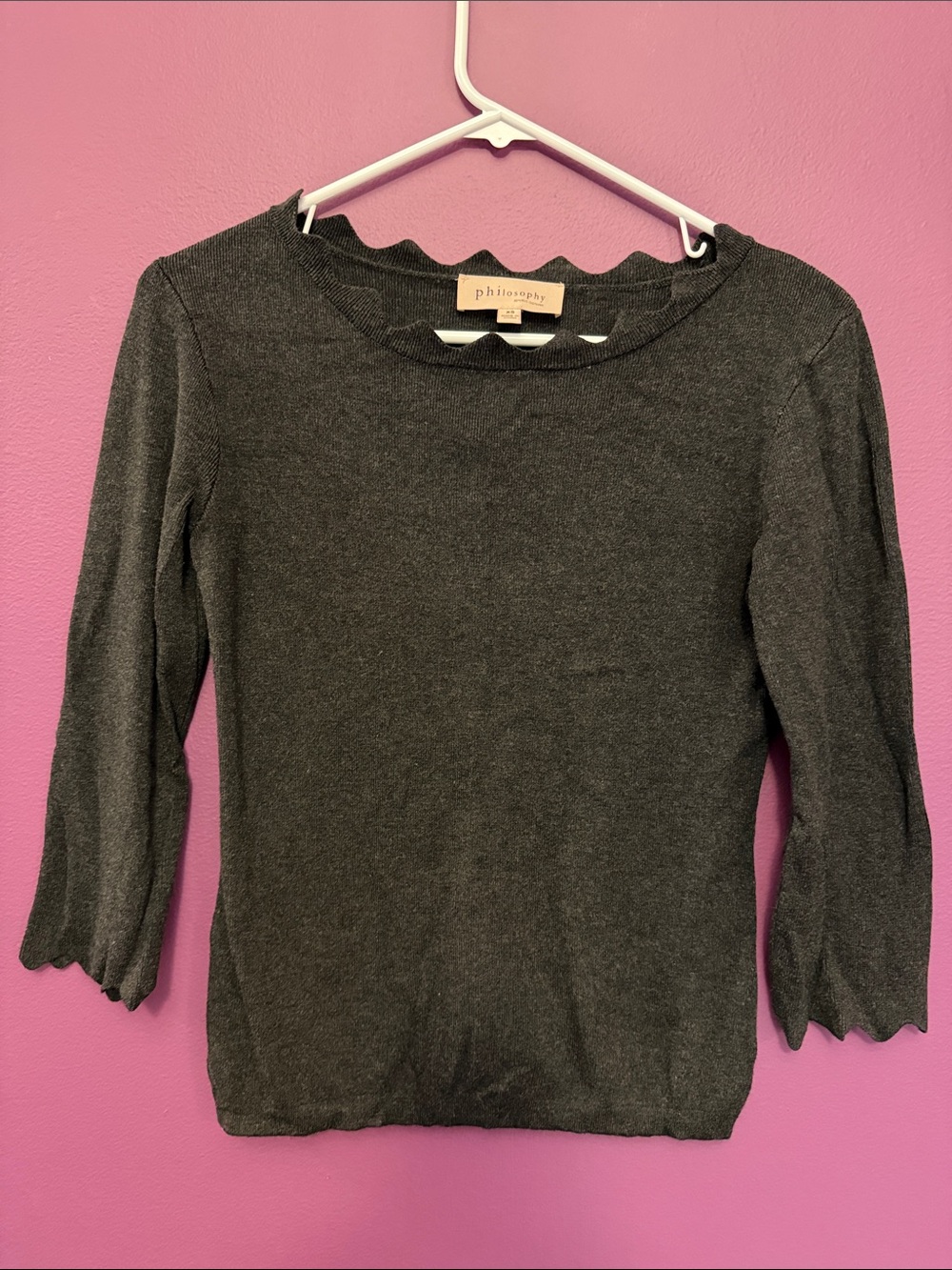 philosophy charcoal scalloped crewneck sweater